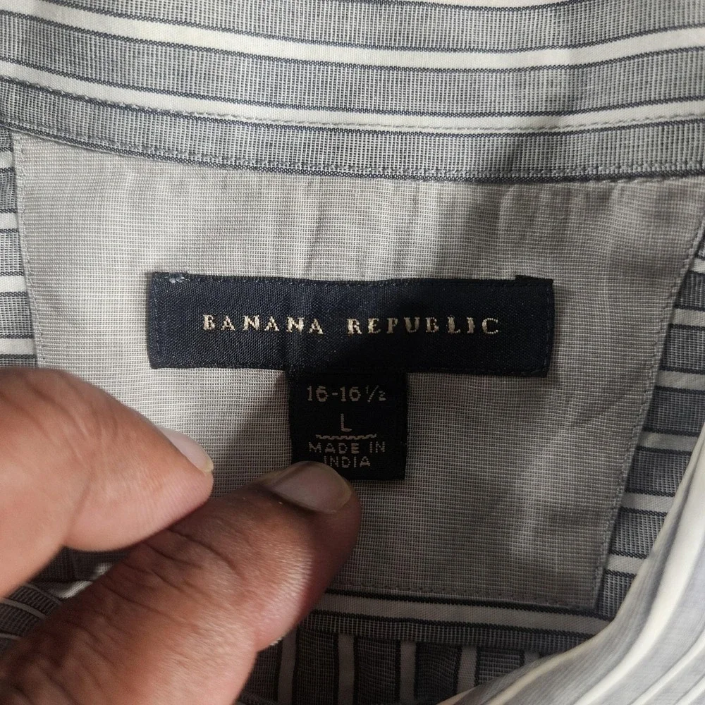 Banana Republic Shirt Mens Large Gray Striped Long Sleeve Button Front‎ Office